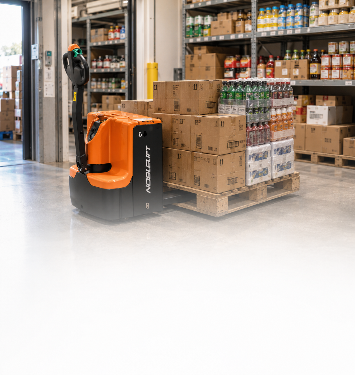 Retail material handling — compact, quiet forklifts and pallet jacks for grocery and hardware backrooms