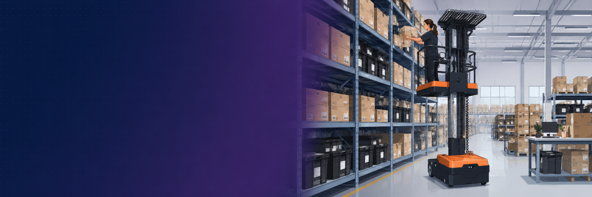 Lithium forklift moving cartons in a high-throughput 3PL fulfillment center