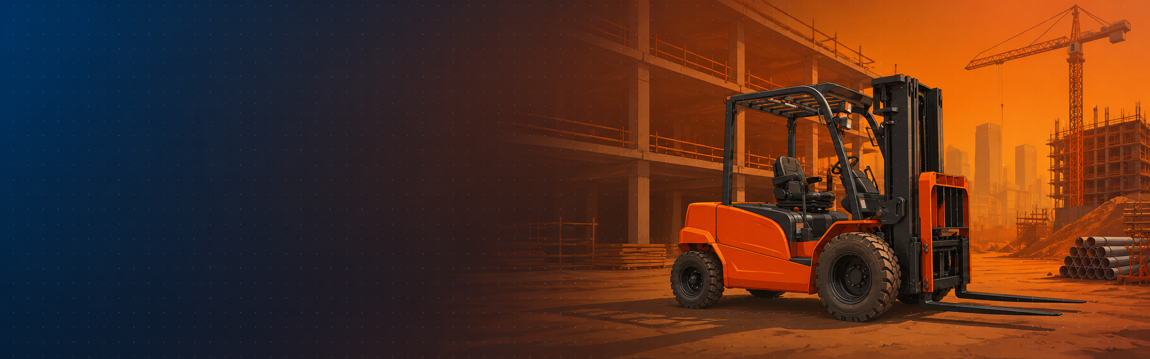 Rough-terrain forklift lifting materials on a construction jobsite
